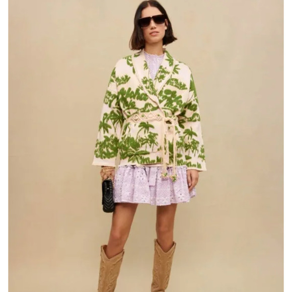Maje Jackets & Blazers - MAJE Maloas Imprime Macrame Aloha Beige Belted Cardigan Jacket NEW Medium